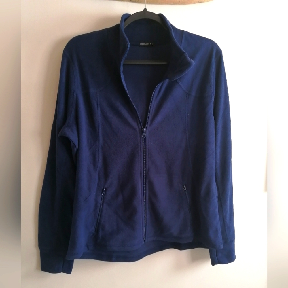 New Women's lightweight soft fleece athletic jacket- Dolcevida XL Navy